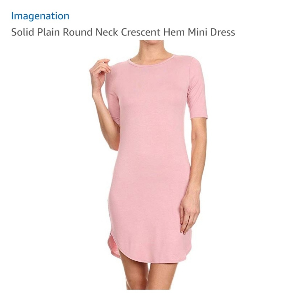 Imagenation Solid Plain Round Neck Crescent Hem Mi